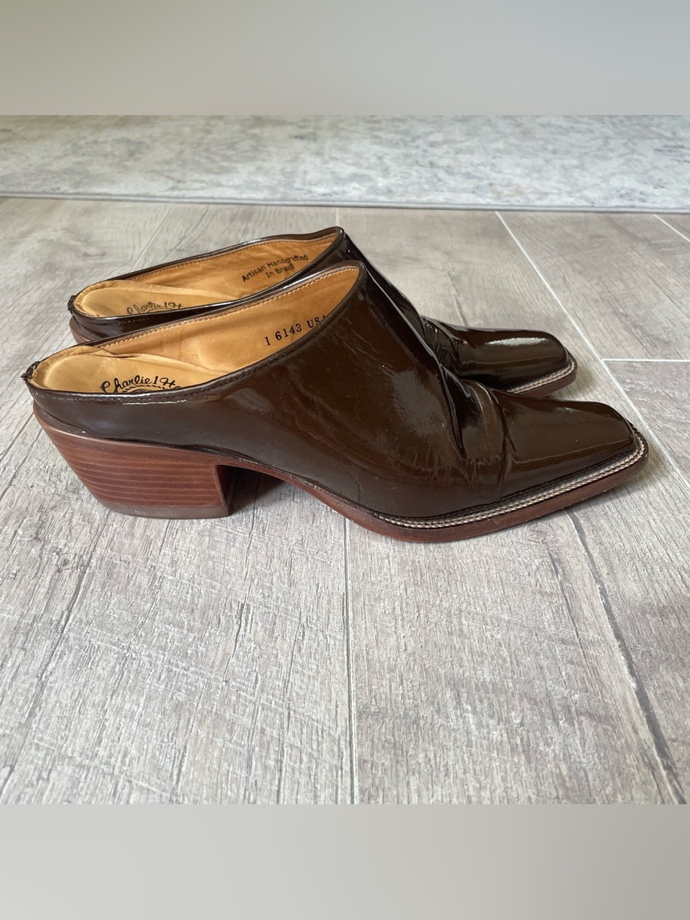 Charlie 1 Horse by Lucchese Cowboy Boot Patent Leather Brown Mules 6.5 - Picture 2 of 7